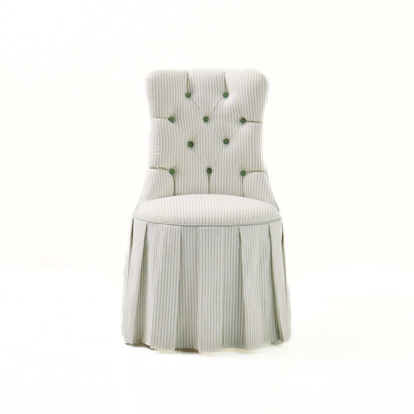 Custom Skirted Vanity Chair / Stool in Classic Green Striped- Pistachio Trim