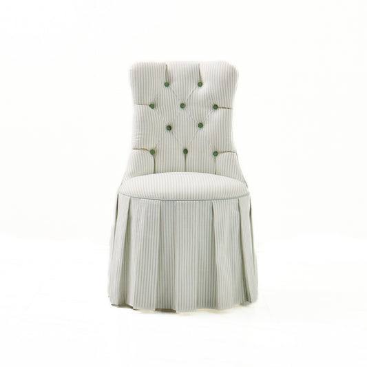 Custom Skirted Vanity Chair / Stool in Classic Green Striped- Pistachio Trim