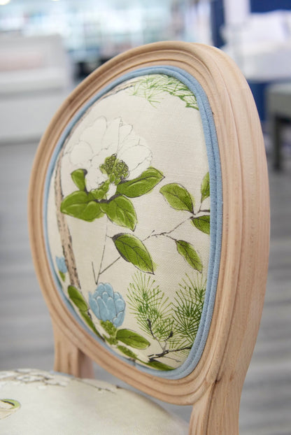 Custom Upholstered Tiny Chair in Thibaut Floral Fabric - Blue Trim