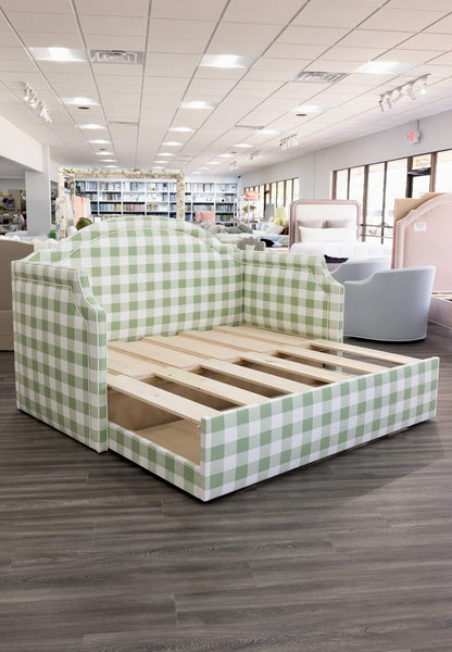 The Grace Twin to King Trundle Daybed - Buffalo Sage Green Fabric - White Trim