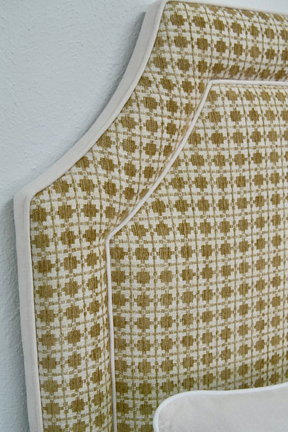 65" H Twin Headboard in Camel Kravet Couture Fabric - Cream Trim