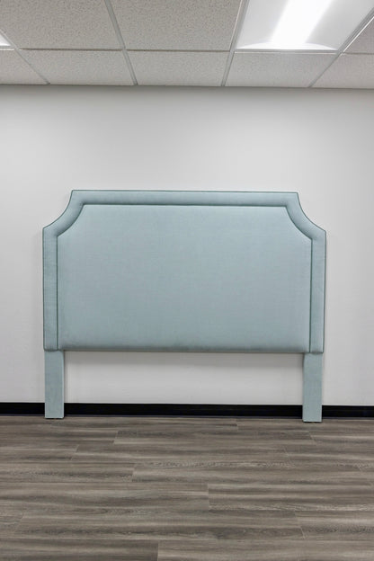 The Addison King Headboard - Sky Blue Woven Fabric - Sage Trim