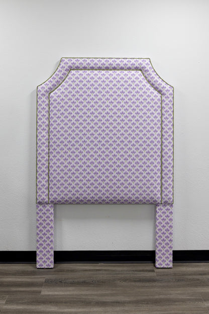 The Addison Twin Headboard - Lavender Floral Linen Fabric - Green Trim