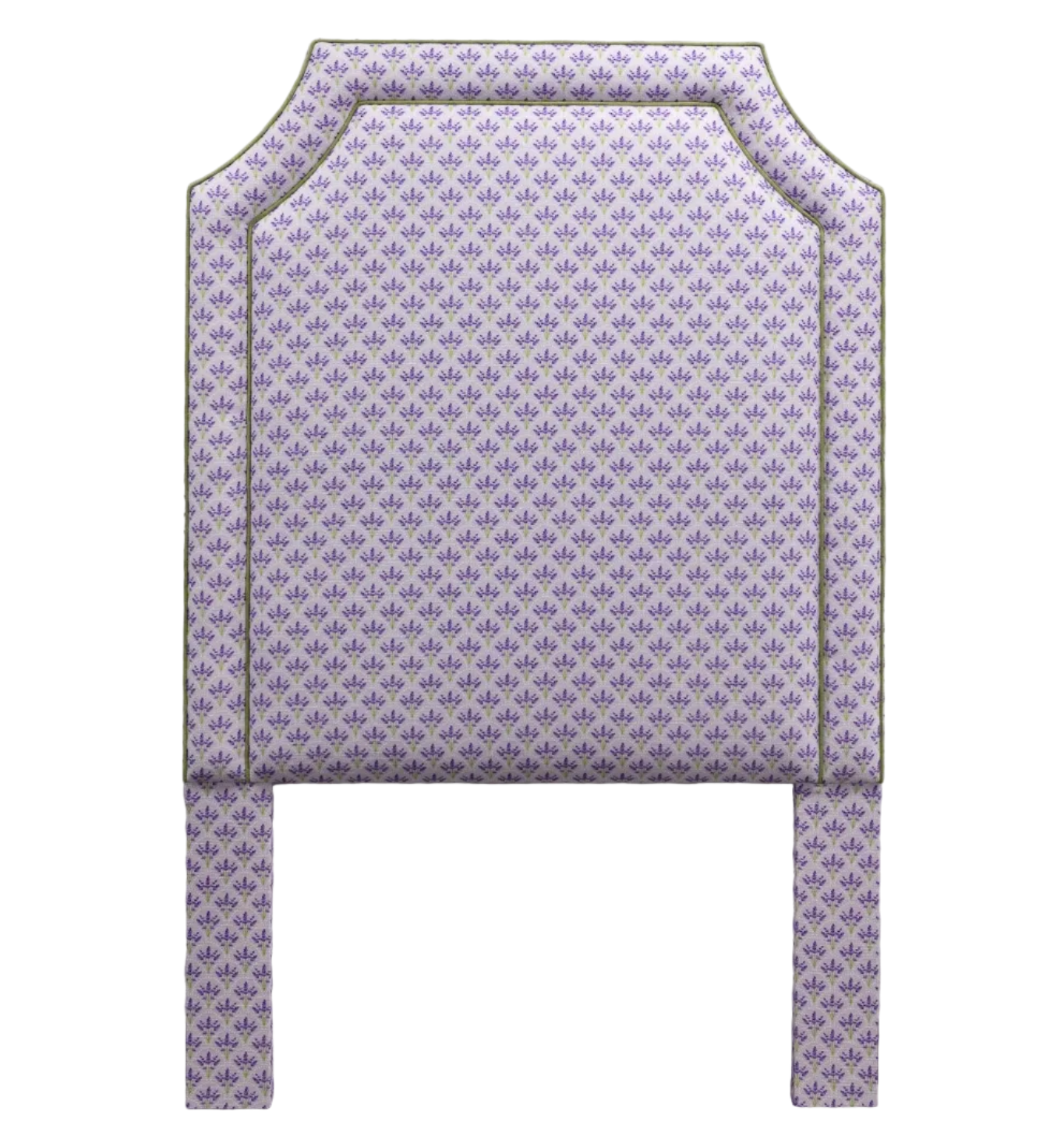 The Addison Twin Headboard - Lavender Floral Linen Fabric - Green Trim