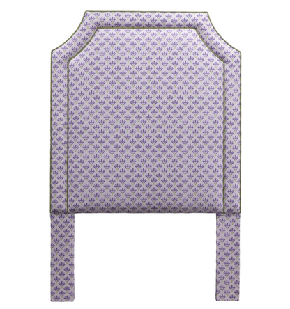 The Addison Twin Headboard - Lavender Floral Linen Fabric - Green Trim