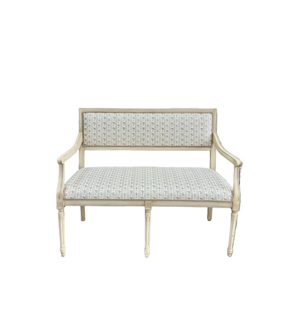 Italian Carved Upholstered Bench in Schumacher Fabric