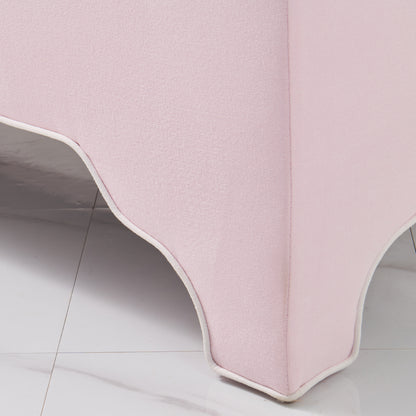 Custom Upholstered Bench in Powder Pink Woven Fabric