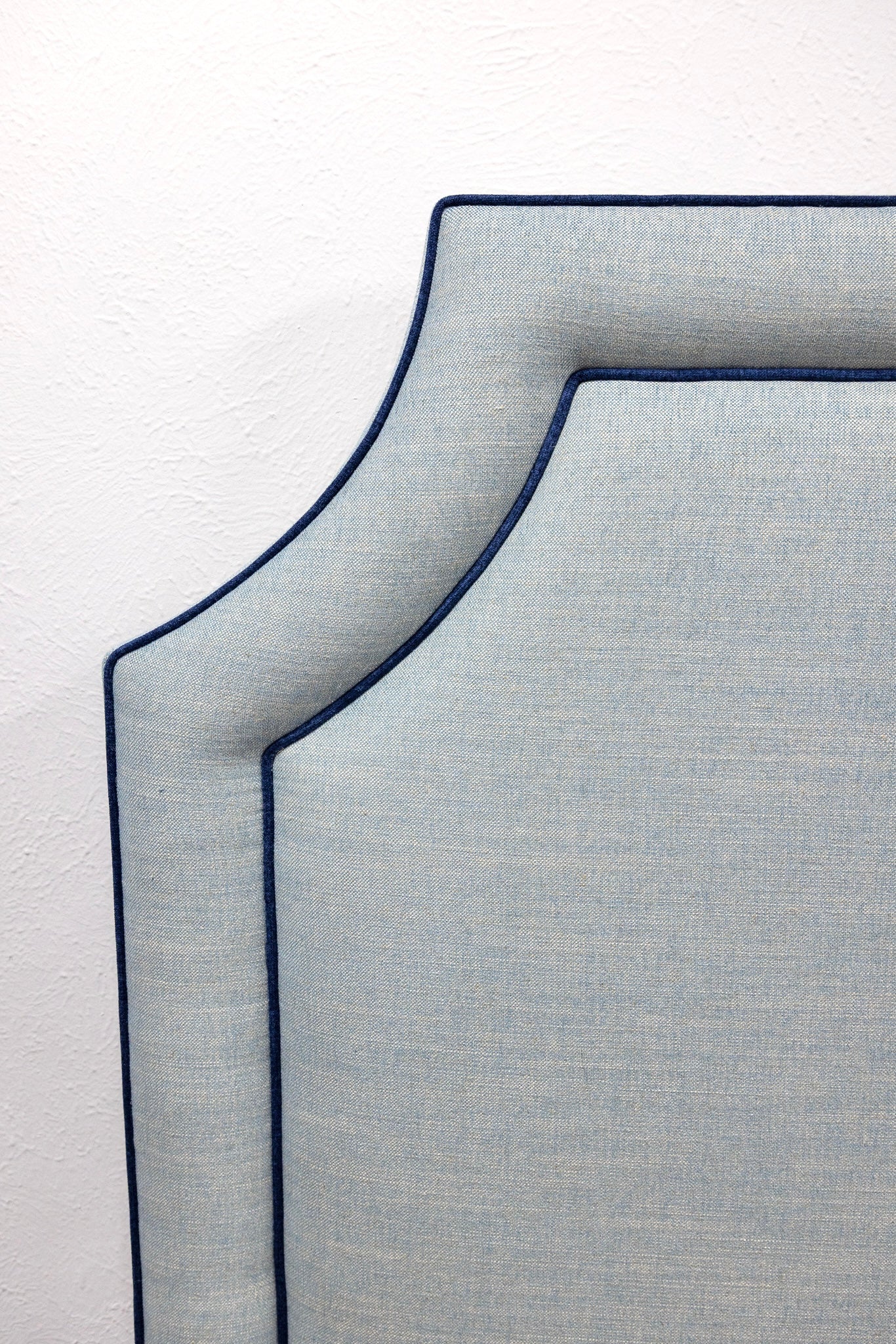 The Addison King Headboard - Tilos Light Denim Fabric - Navy Trim