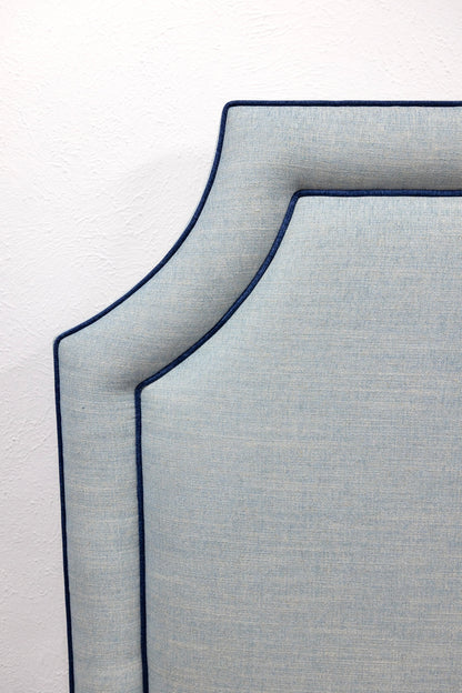 The Addison King Headboard - Tilos Light Denim Fabric - Navy Trim