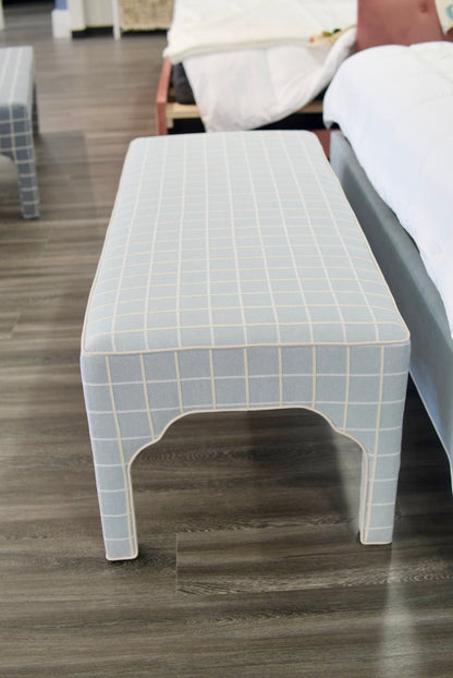 Custom Upholstered Bench in Blue Check Fabric