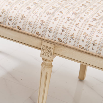 Italian Carved Upholstered Bench in Schumacher Fabric