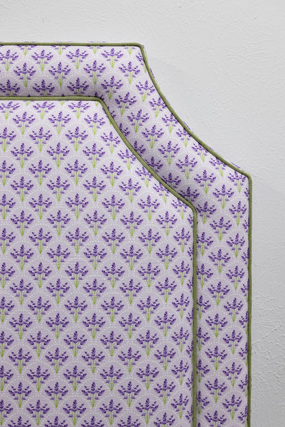 The Addison Twin Headboard - Lavender Floral Linen Fabric - Green Trim