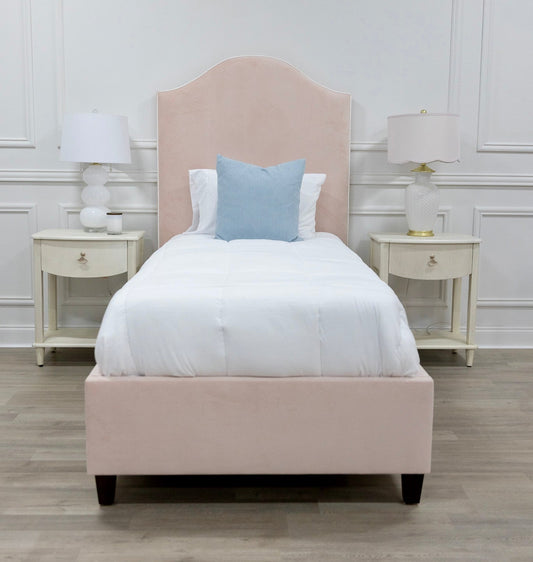 The Lilliane Twin Bed - Performance Velvet Fabric Rose Pink - White Trim