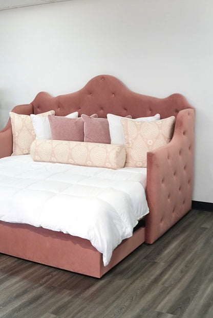 Twin to King Daybed - Blush Rose Velvet Fabric - Tufted