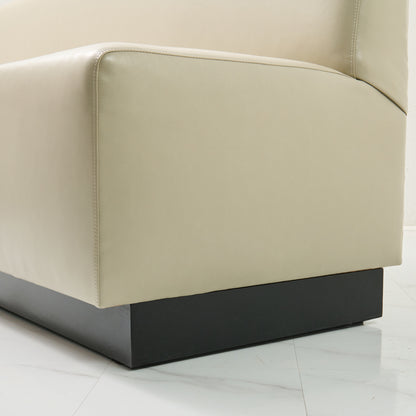 84"L Custom Banquette in Faux Leather - Modern Upholstered Dining with Wooden Stained Base