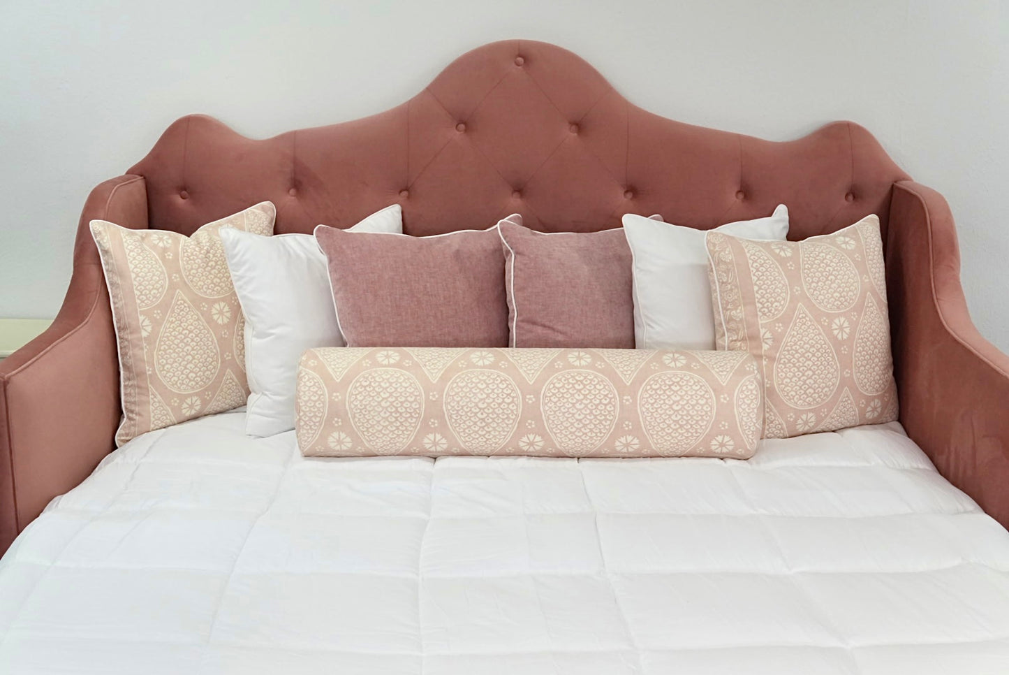 Twin to King Daybed - Blush Rose Velvet Fabric - Tufted