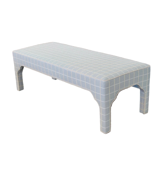 Custom Upholstered Bench in Blue Check Fabric