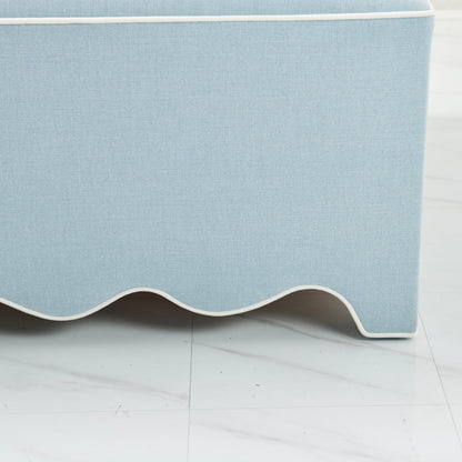 Scalloped Ottoman / Coffee table in Sky Blue Woven Fabric - White Trim