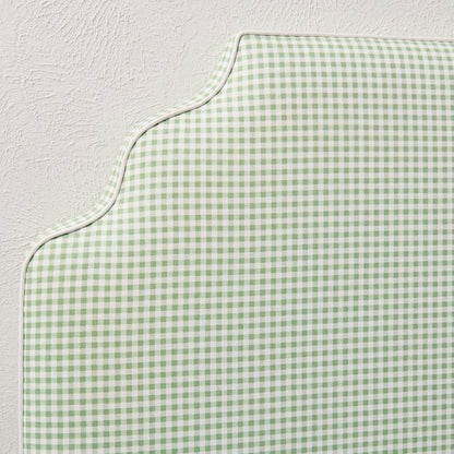 The Helena Twin Headboard - Green Gingham Fabric - White Trim