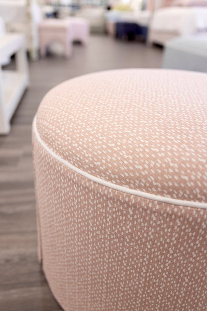 The Marlowe Ottoman - Dotted Blush Pink Fabric - White Trim