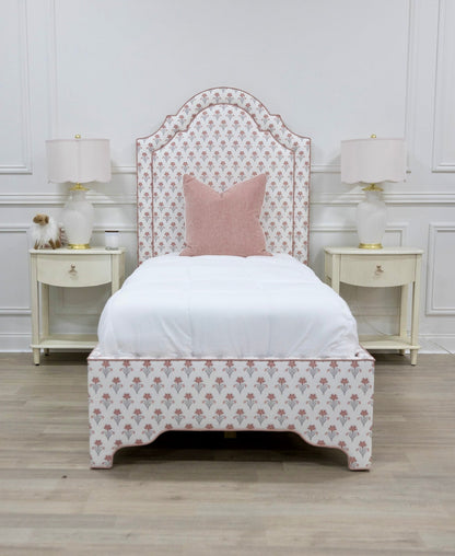 The Grace Twin Bed - Lobelia Pink Fabric - Petal Pink Trim