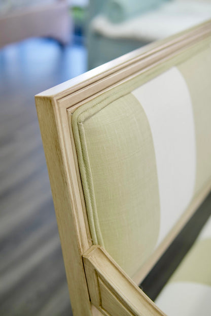 Italian Carved Upholstered Bench in Sage & Ivory Wide Stripe