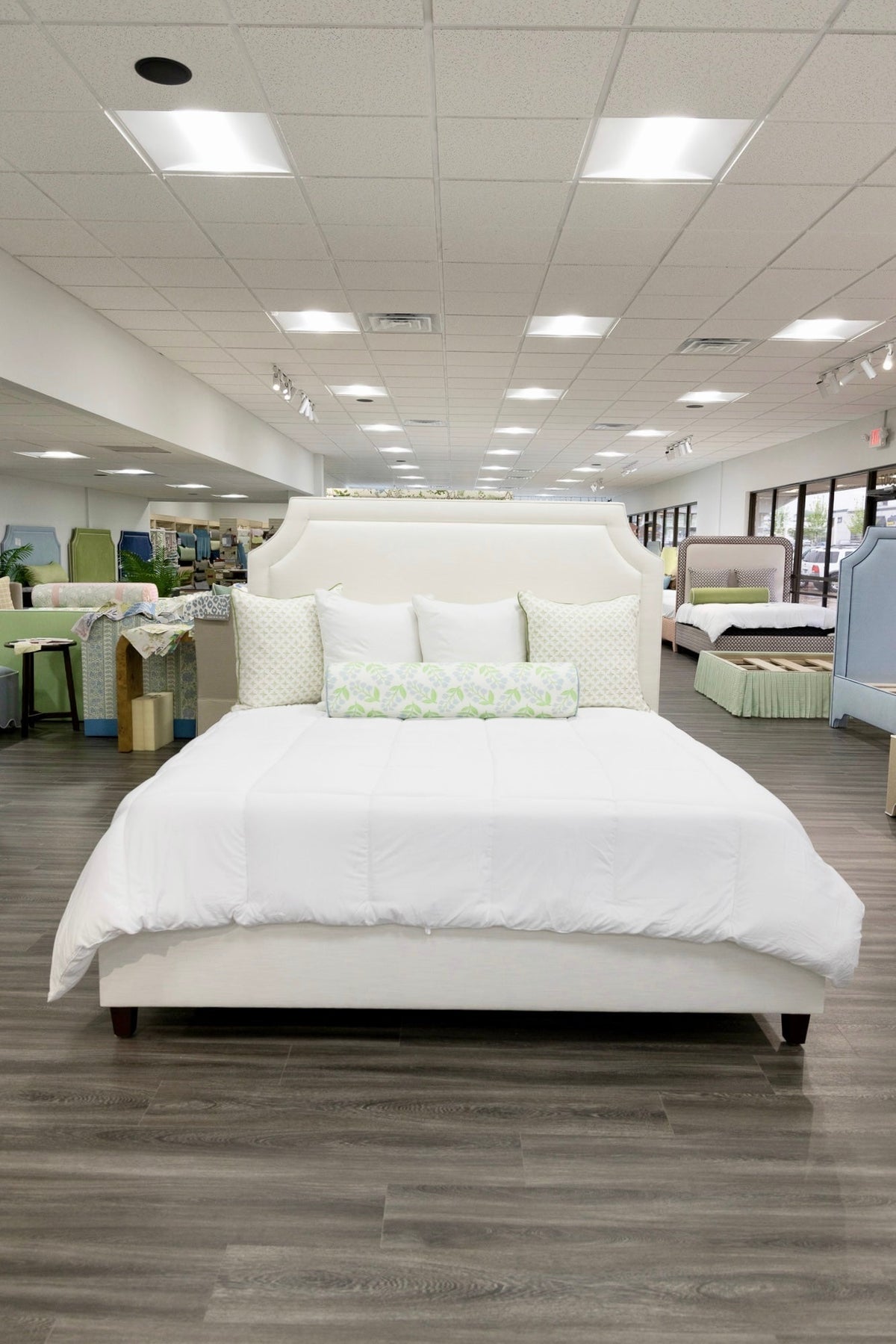 The Addison King Bed - Wooden Legs - Off White Linen Fabric