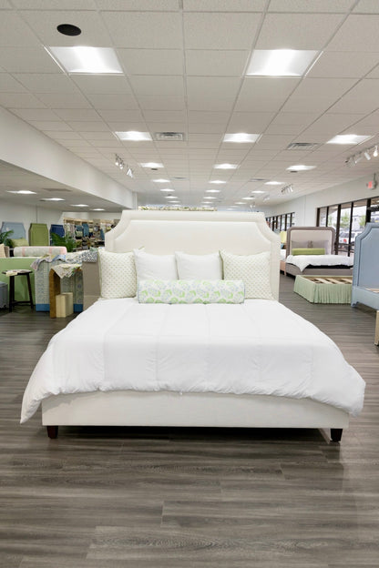 The Addison King Bed - Wooden Legs - Off White Linen Fabric