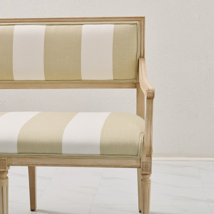 Italian Carved Upholstered Bench in Schumacher Fabric