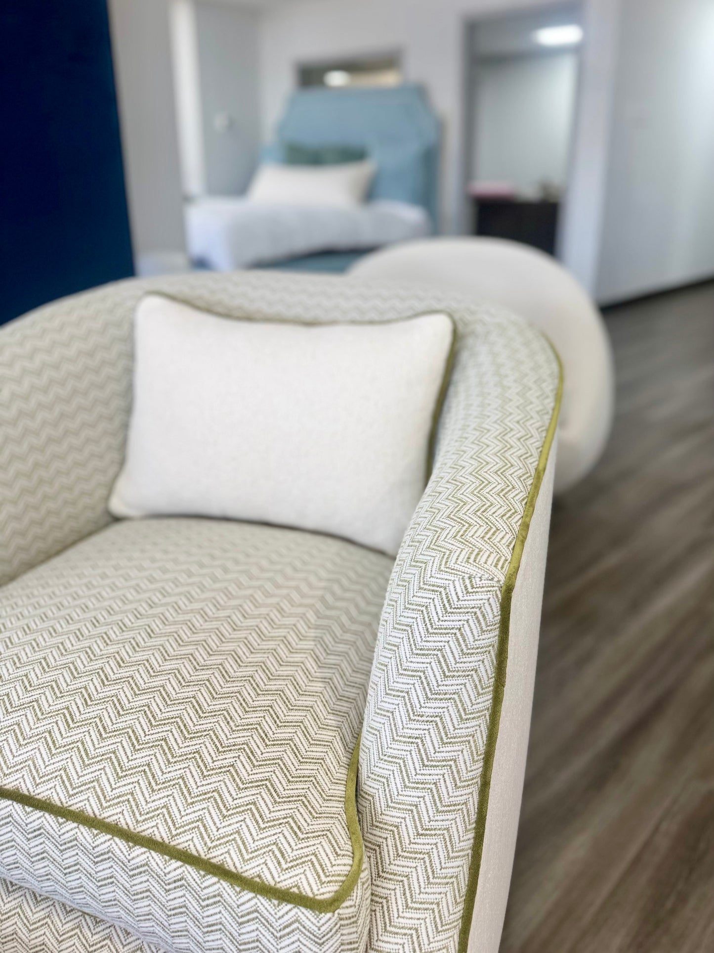 Custom Swivel Chair -  Kravet Olefin Fabric, Herringbone Texture Upholstery Fabric
