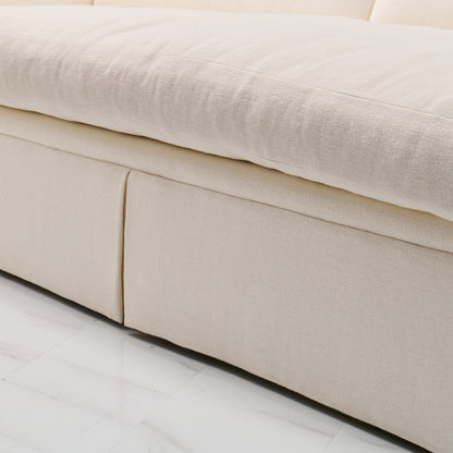 Luxe Feather-Seat Skirted Sofa in Upholstery Linen Fabric – Custom Built