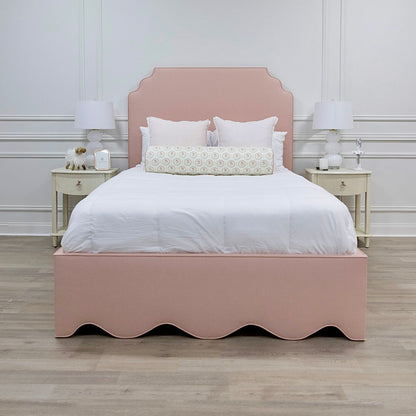 65”H Queen Upholstered Platform Bed - Blush Pink Linen Fabric - Self Welted