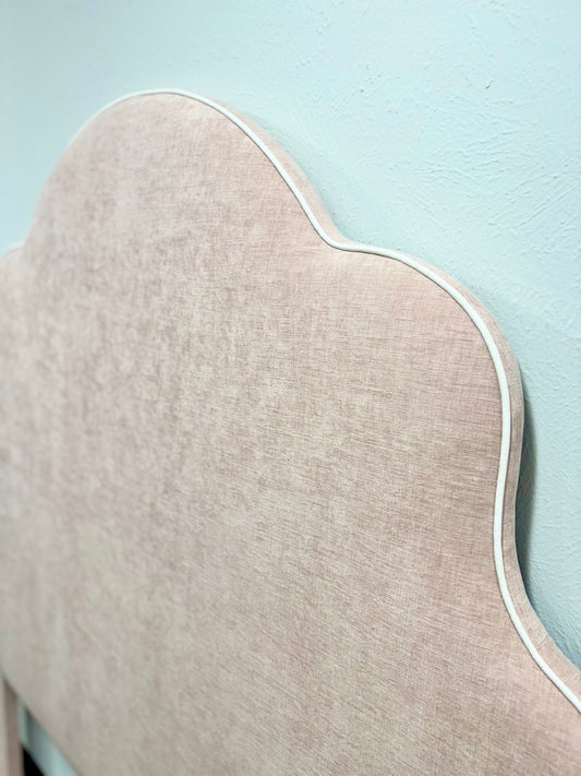 65”H Queen Headboard Only - Pale Pink Chenille Fabric - White Trim