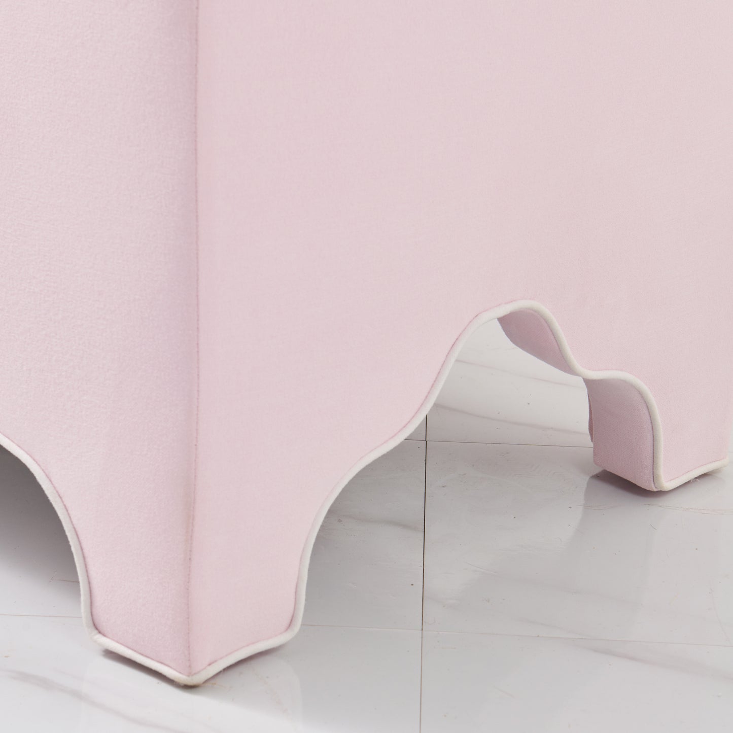 Custom Upholstered Bench in Powder Pink Woven Fabric