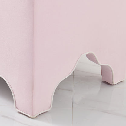 Custom Upholstered Bench in Powder Pink Woven Fabric