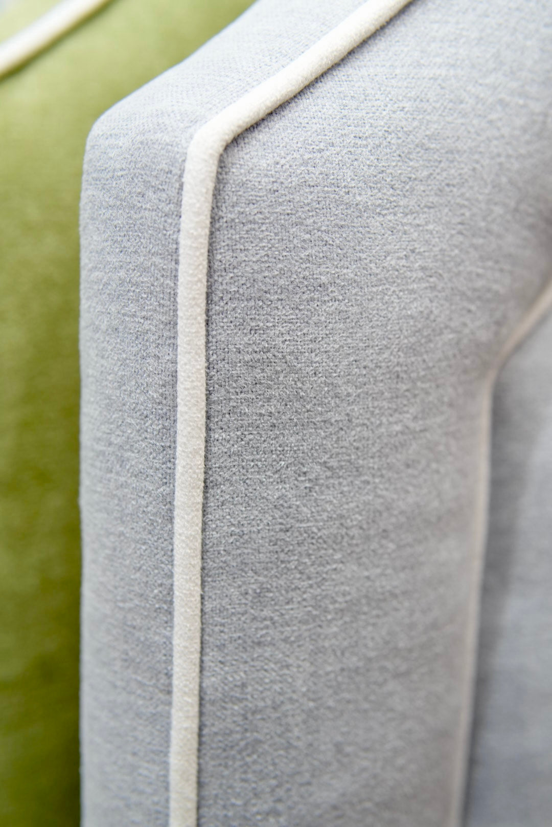 65"H King Headboard in Smoke Gray Woven Fabric - White Trim