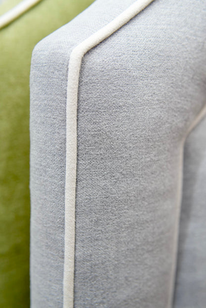 65"H King Headboard in Smoke Gray Woven Fabric - White Trim