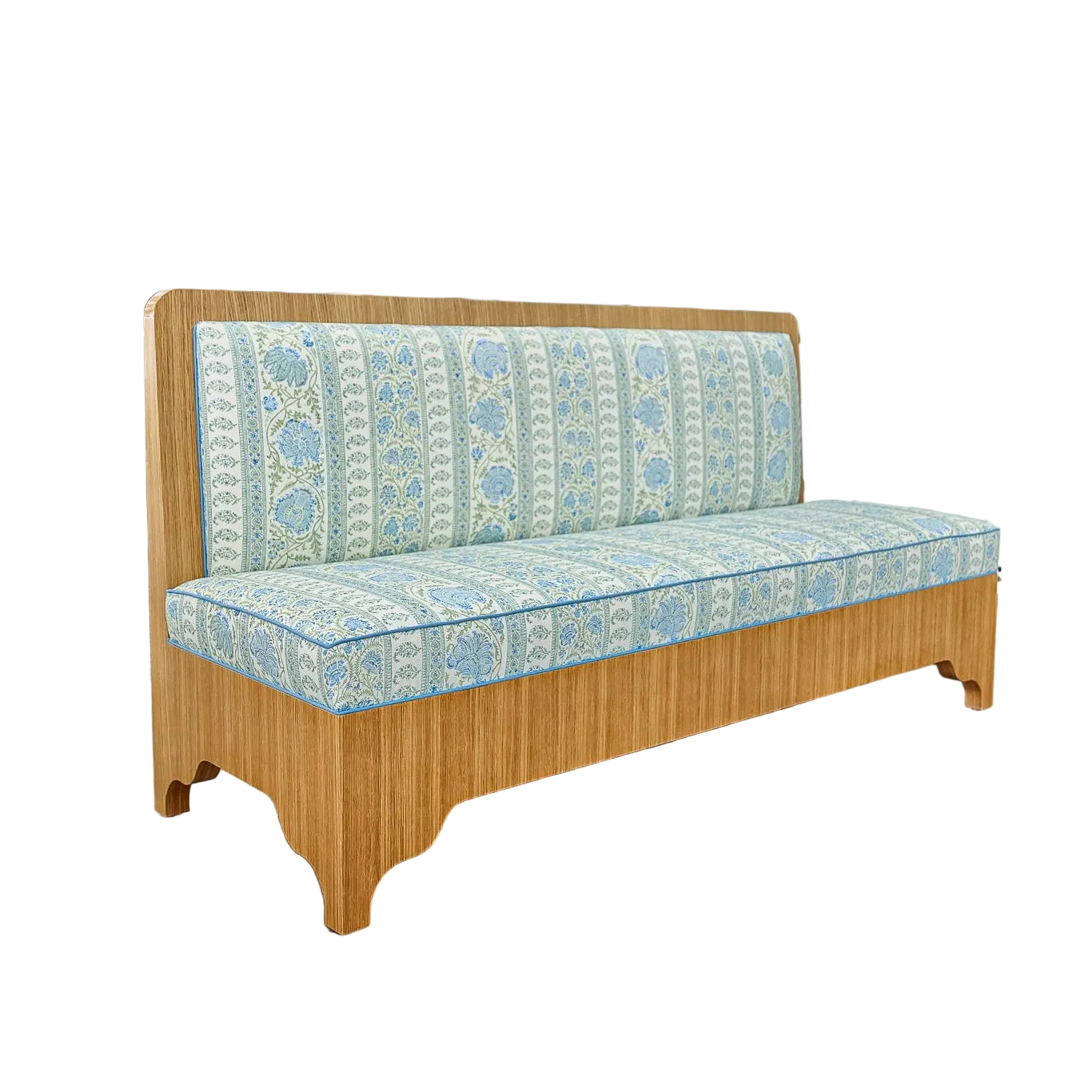 Lorraine White Oak Banquette – Lee Jofa Indiennes Fabric - Blue Trim