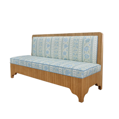 Lorraine White Oak Banquette – Lee Jofa Indiennes Fabric - Blue Trim
