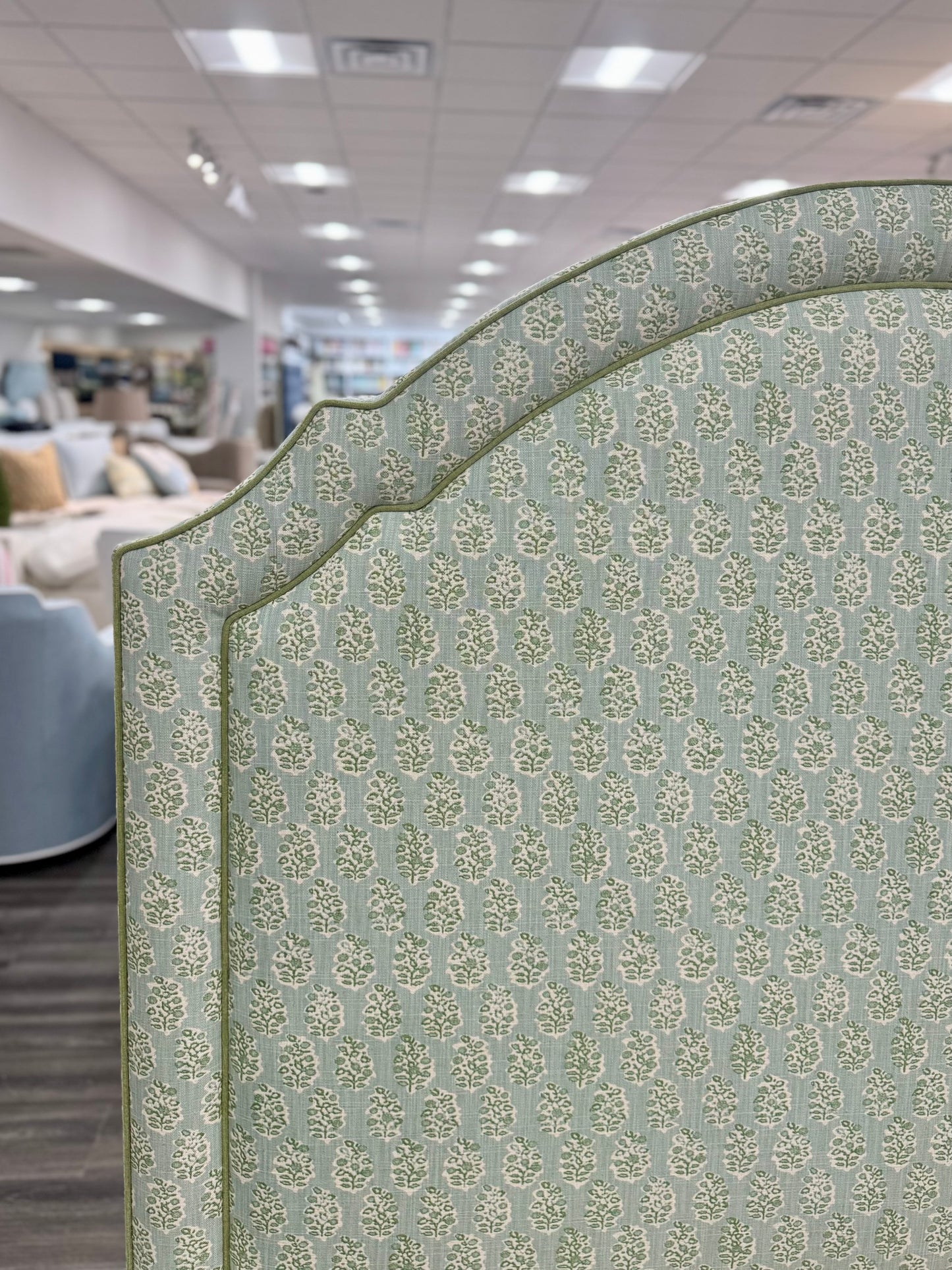 65”H Queen Platform Upholstered Bed - Perry Green Polyester Fabric with Green Trim