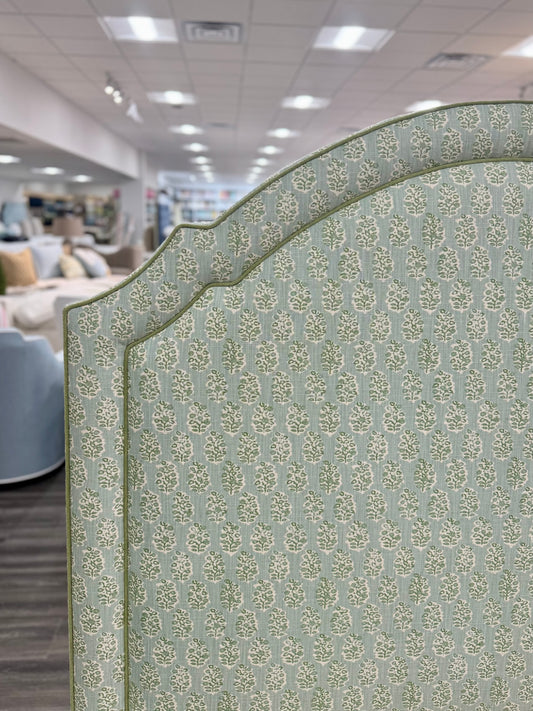 65”H Queen Platform Upholstered Bed - Perry Green Polyester Fabric with Green Trim