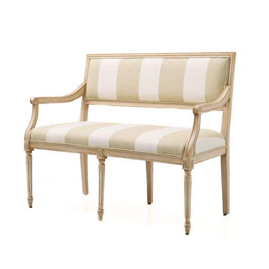 Italian Carved Upholstered Bench in Schumacher Fabric