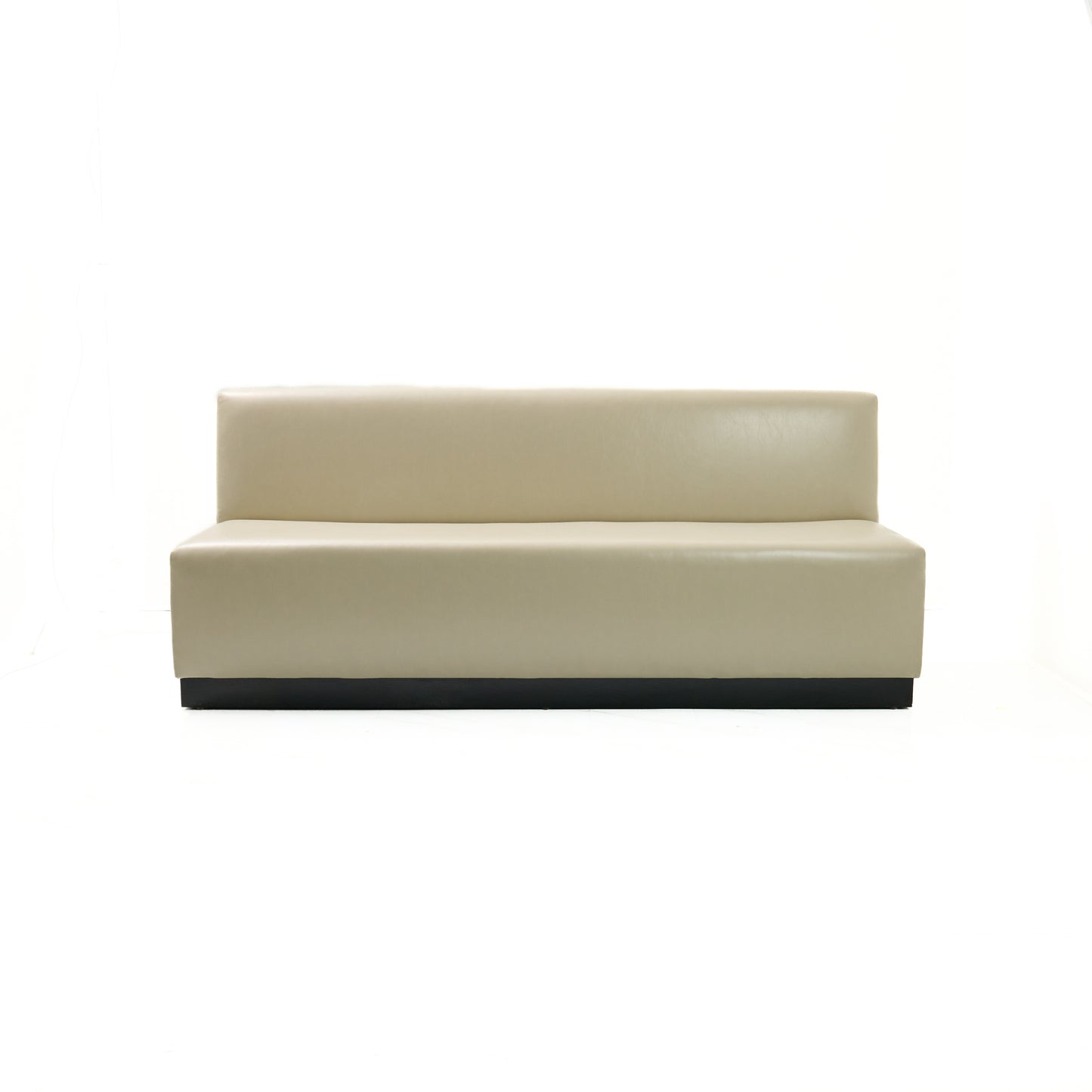84"L Custom Banquette in Faux Leather - Modern Upholstered Dining with Wooden Stained Base