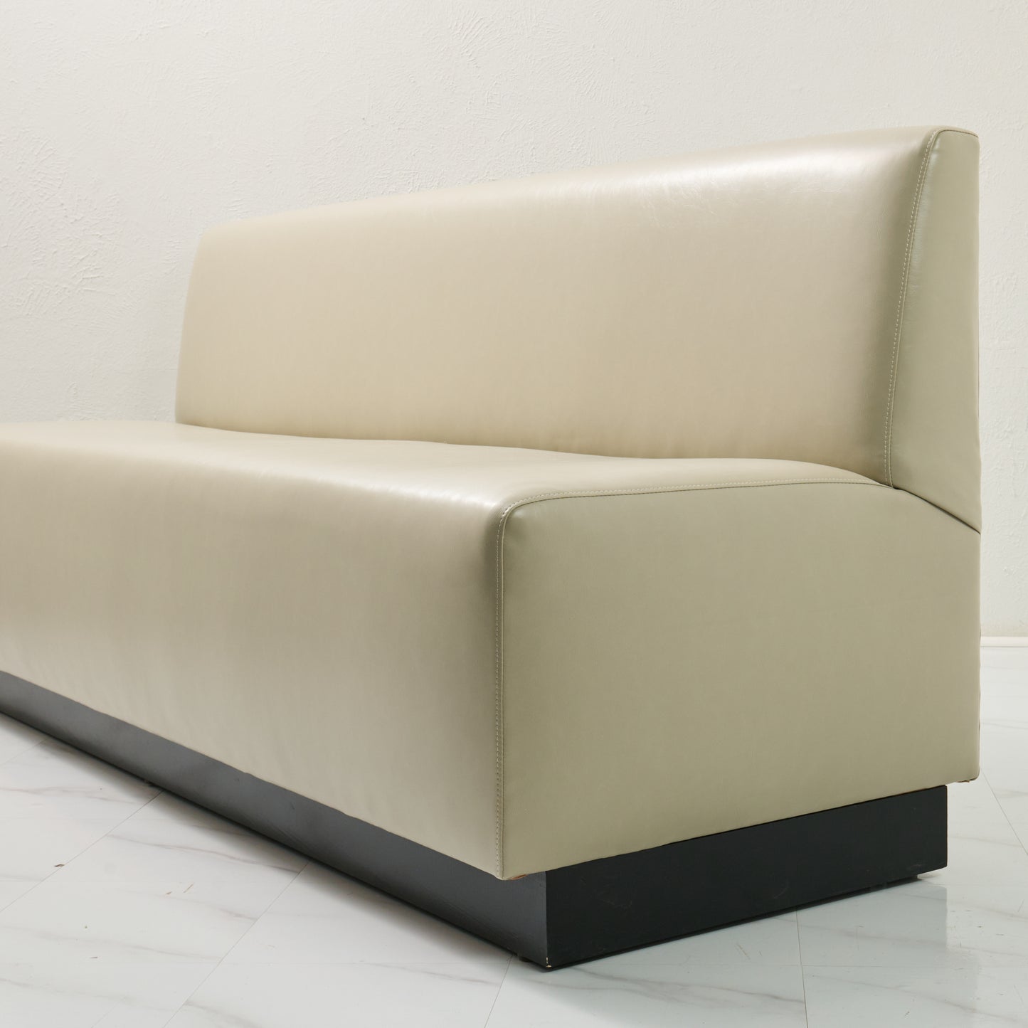 84"L Custom Banquette in Faux Leather - Modern Upholstered Dining with Wooden Stained Base