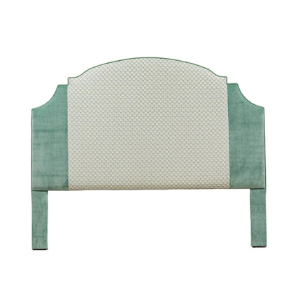 66"H Queen Headboard - Teal Leaf Fabric - Teal Trim