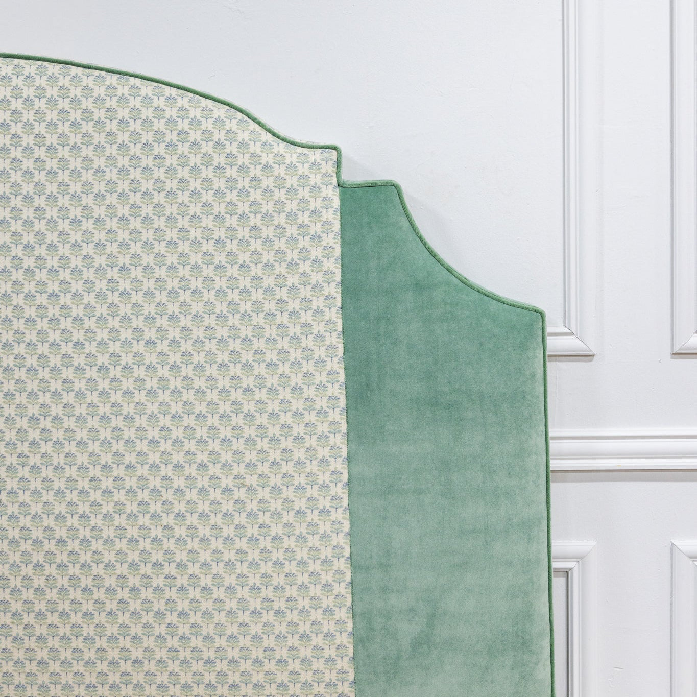 66"H Queen Headboard - Teal Leaf Fabric - Teal Trim