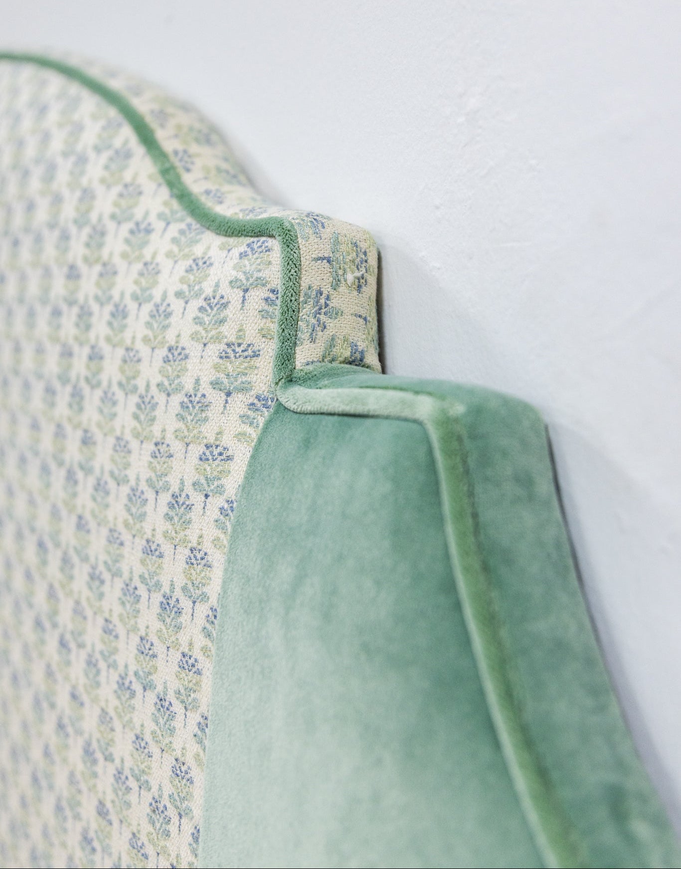 66"H Queen Headboard - Teal Leaf Fabric - Teal Trim