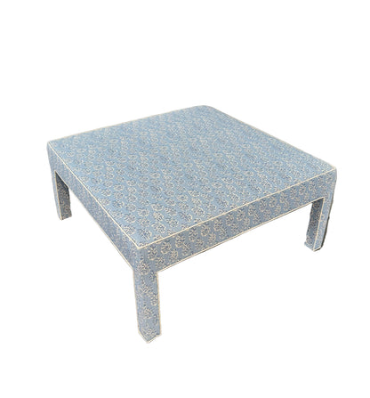 Custom Upholstered Bench in Perry Blue Floral Fabric