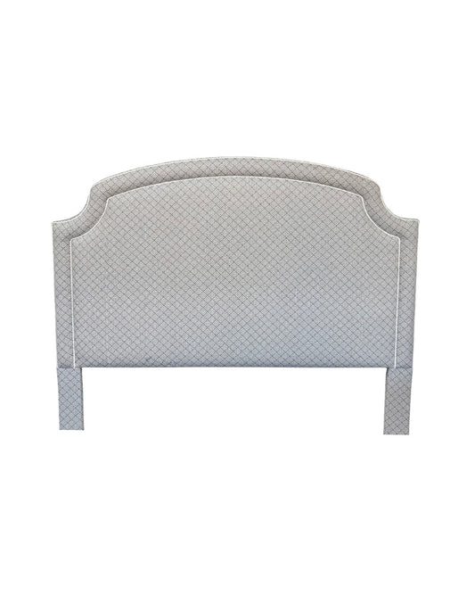 65”H King Headboard Only - Geometric Weave in Grey Fabric- White Trim