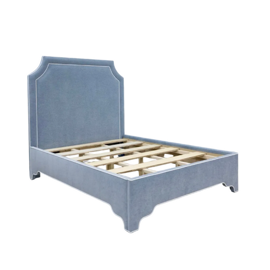 The Addison Queen Upholstered Platform Bed - Crypton Blue Linen Look Fabric - White Trim